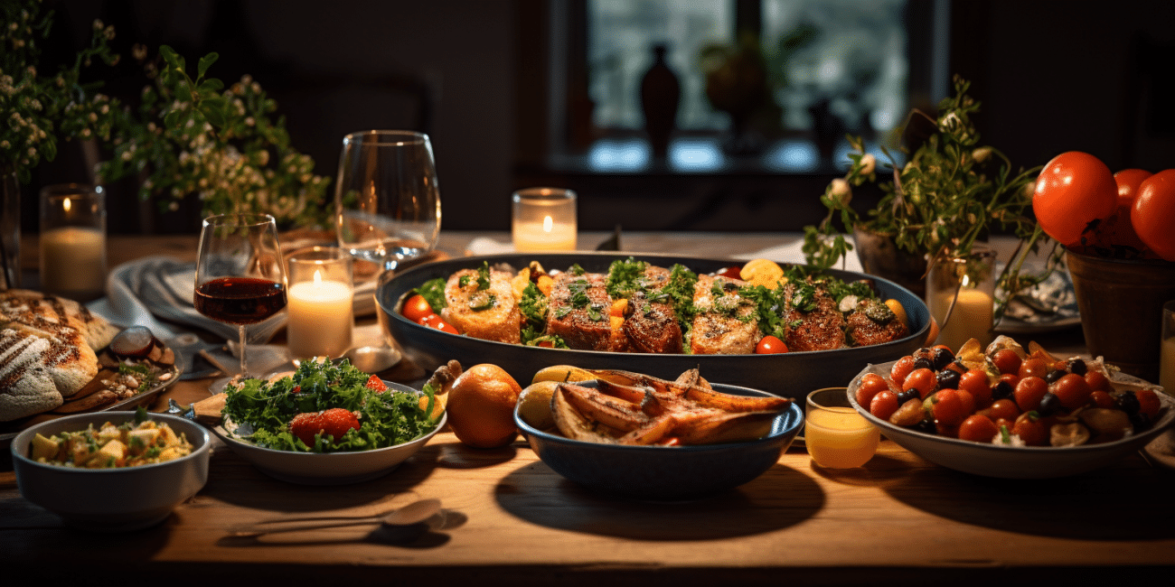 Christmas feast with private chef in the background